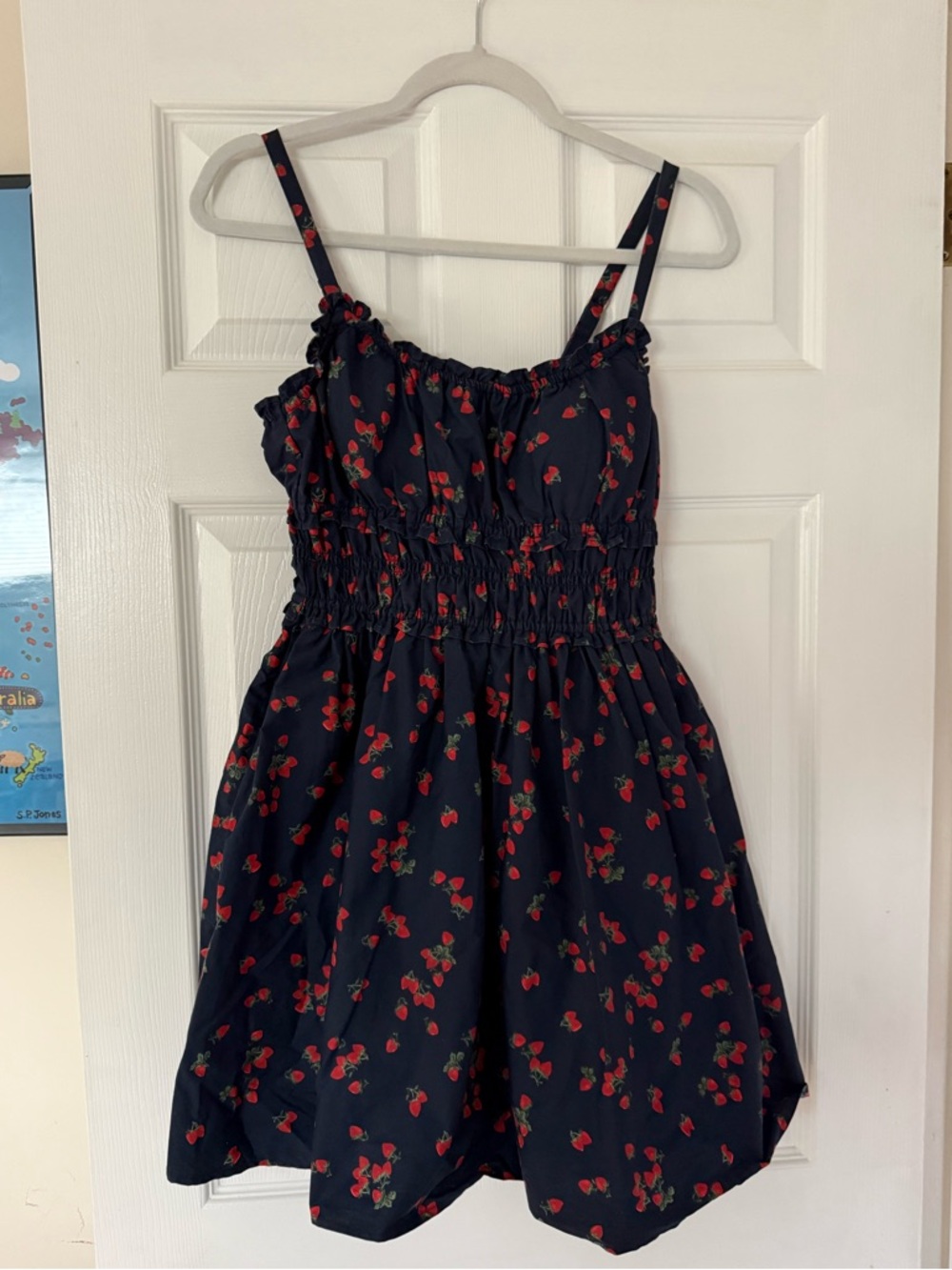 Worn once Abercrombie & Fitch Navy Dress with Red Cherry Detail